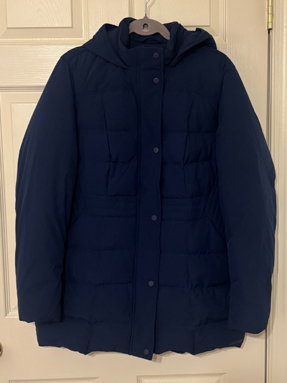 Lands' End Navy Hooded Women's Quilted Stretch Down Coat L